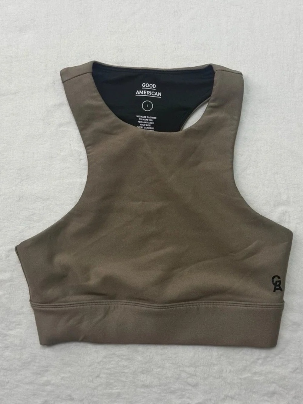 Good American Olive Taupe High-Neck Sports Bra
